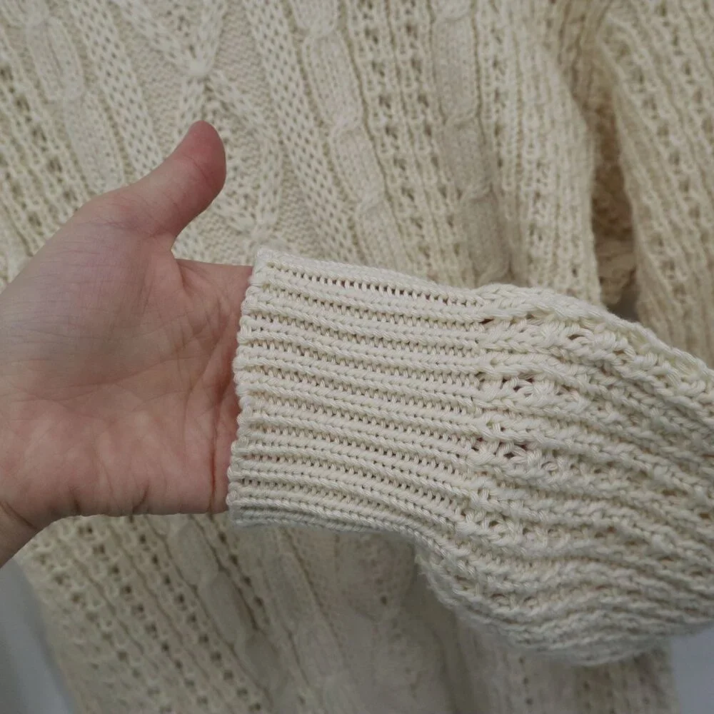Mairtin Standun Cable Knit Sweater Unisex L Cream Fisherman Scandinavian Rustic‎